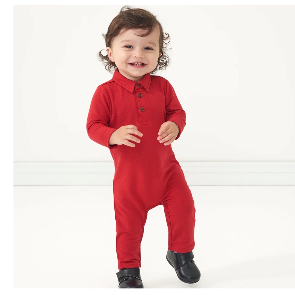 NWT - LITTLE SLEEPIES Holiday Red Long Sleeve Polo Romper